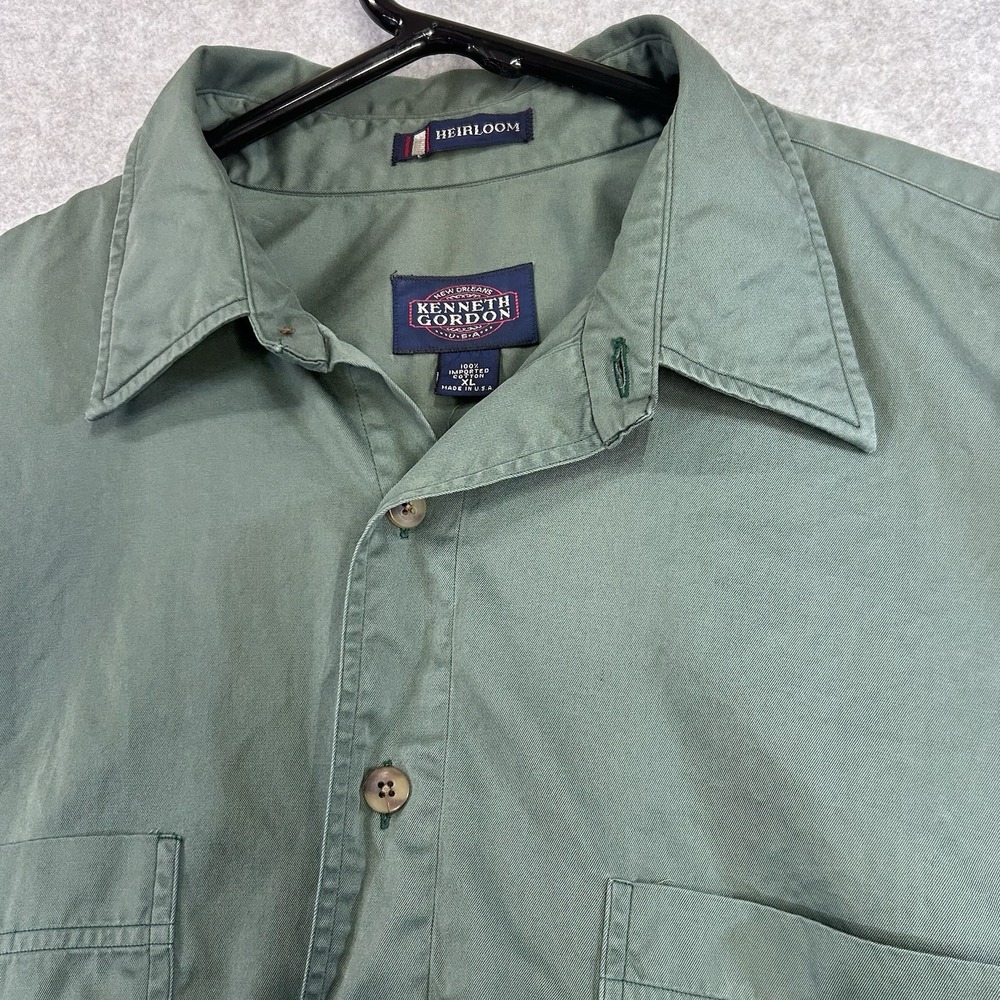 Solid Men Sage Green Kenneth Gordon Button Up Shirt Heirloom Vintage XL